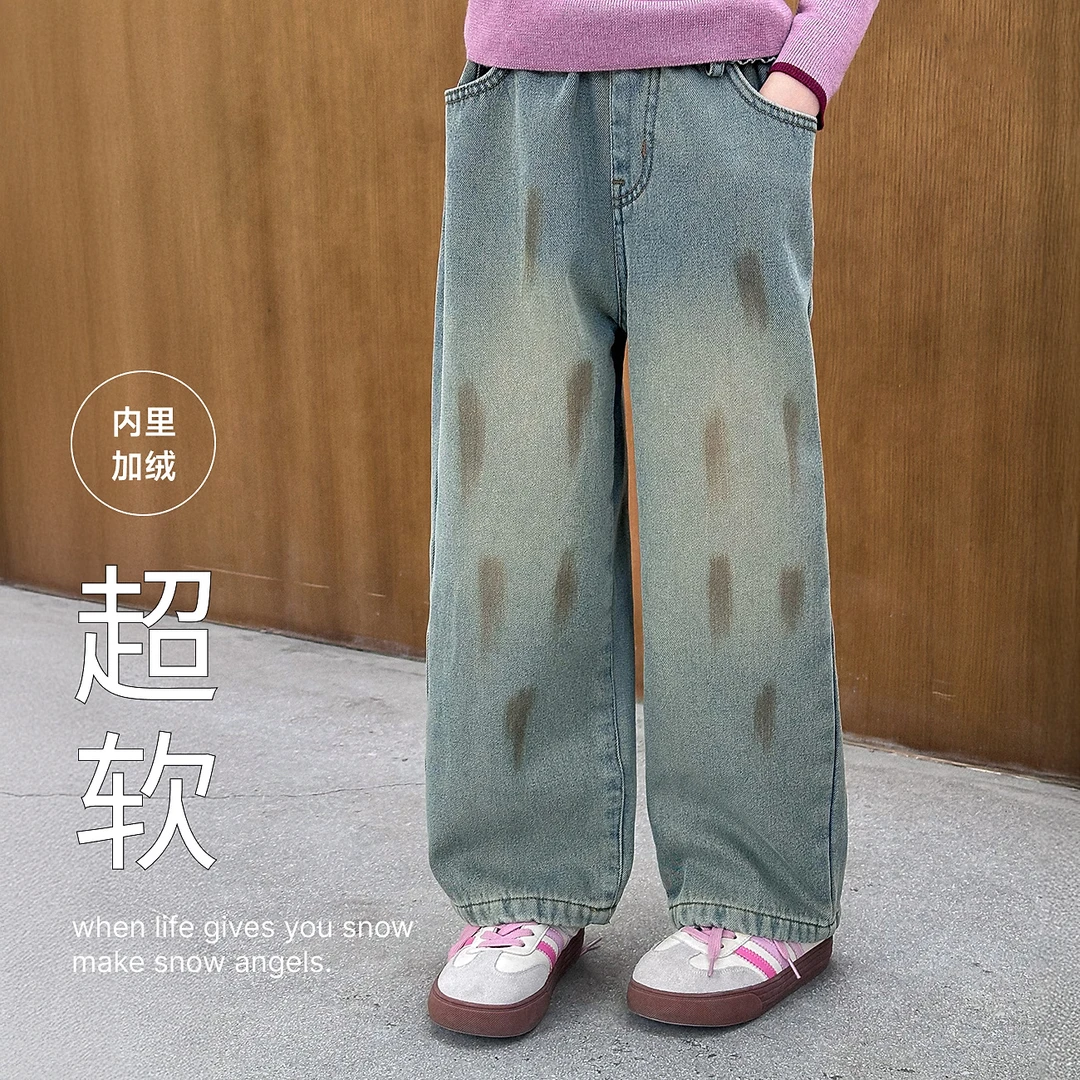 【彩绘牛仔-2】蓝小爸童装女童牛仔裤冬季新款儿童时尚休闲直筒
