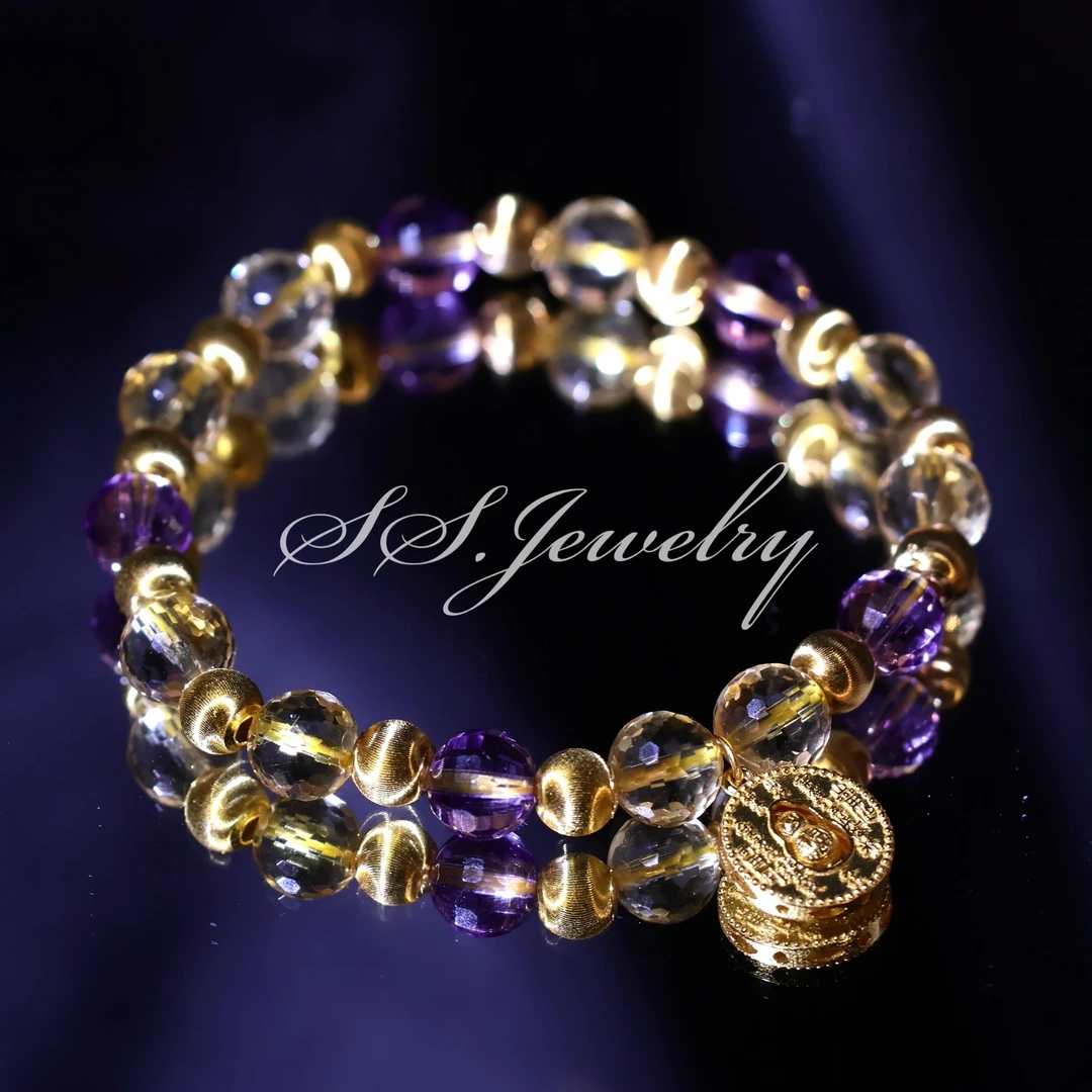 925银合成锆石手链 SS JEWELRY福禄牌葫芦猫眼  黄紫手链