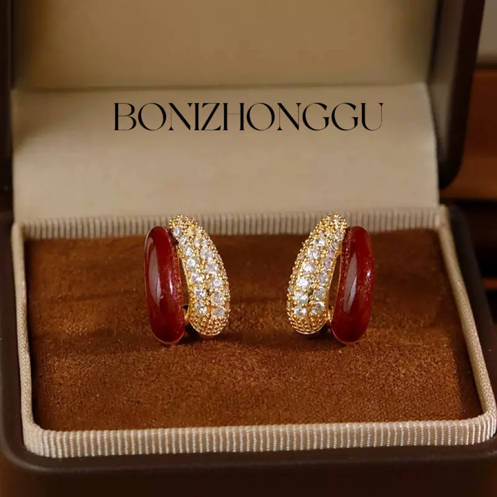 铜合金耳饰 A150《清晨少女》安可拉红复古高级定制耳钉