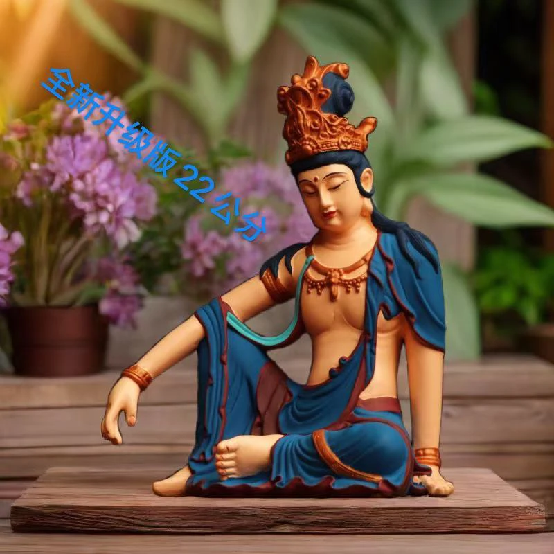 白云石彩绘自在观音(18/10/22)茶空间摆件家居禅意博古架摆件