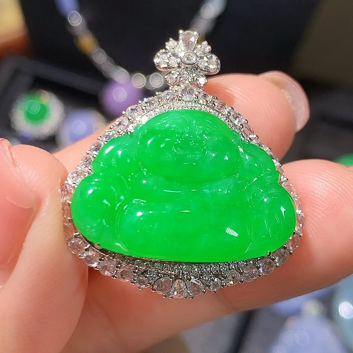 翡翠18K金镶嵌吊坠(不含链)