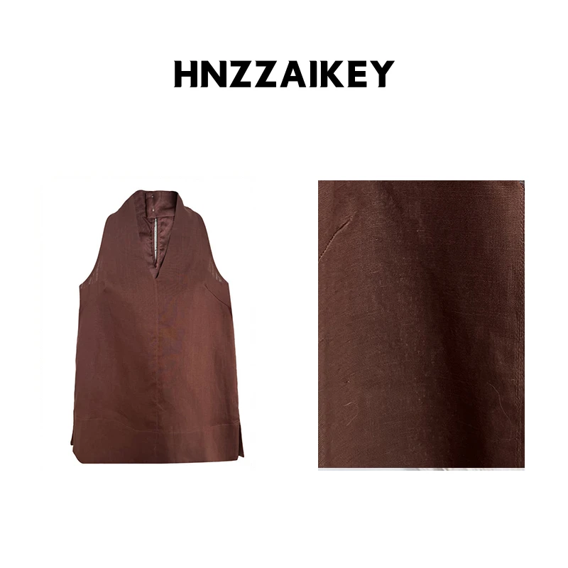 HNZZAIKEY 法式亚麻V领挂脖背心度假风吊带上衣U25S100427