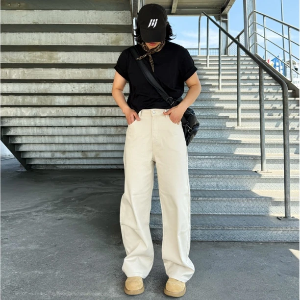 裤子复古纯色阔腿anfit水洗美式潮牌le直筒牛仔裤休闲男女c宽松
