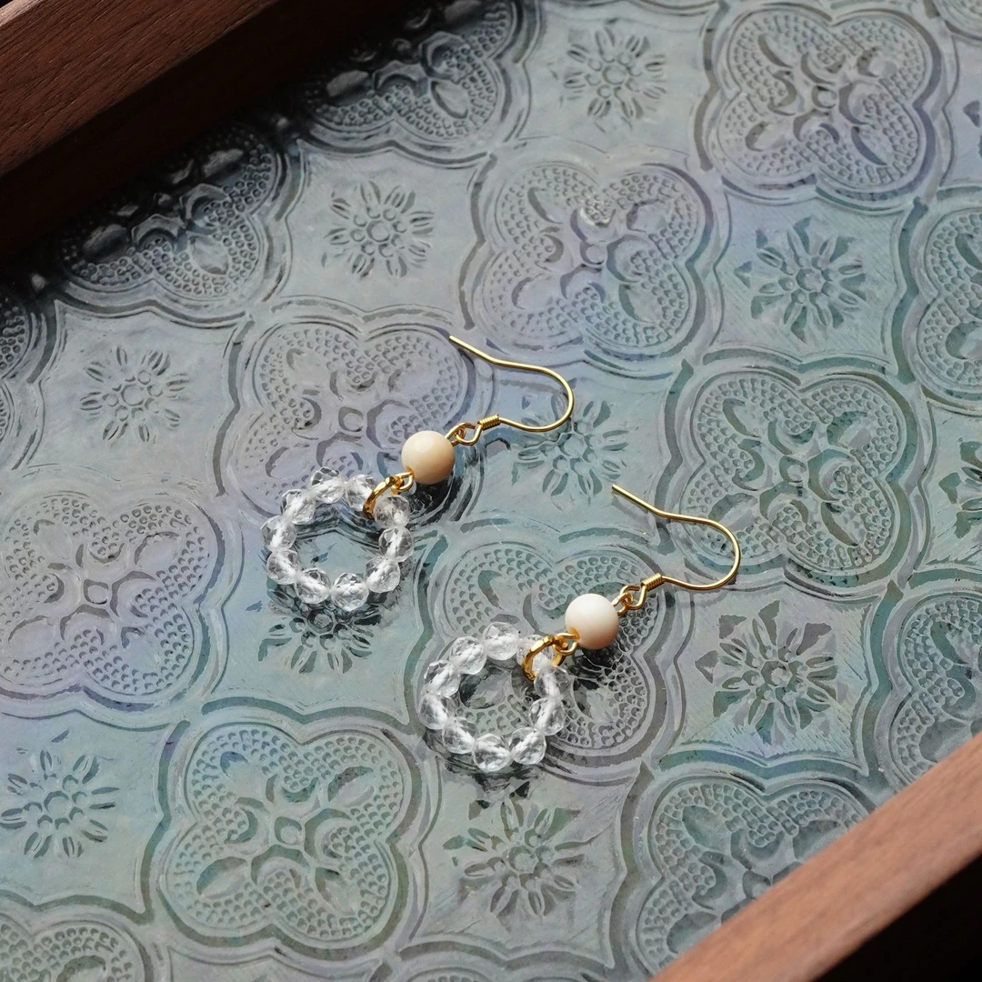 天然猛犸牙6mm圆珠耳环