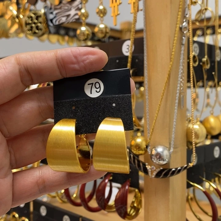 琉璃纯铜合金宽面拉丝耳圈