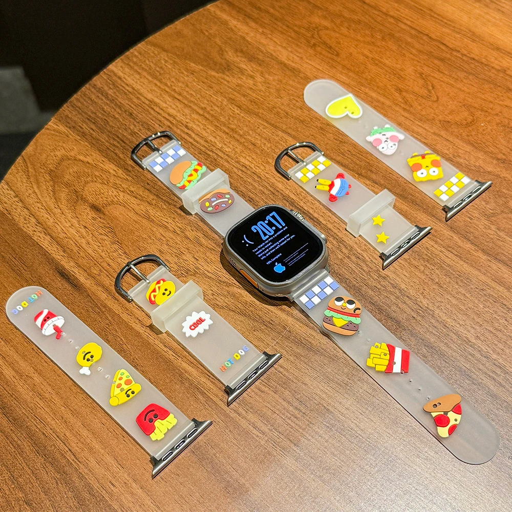 适用Applewatch半透明硅胶表带ultra2代卡通iwatch10可爱s9/8表带