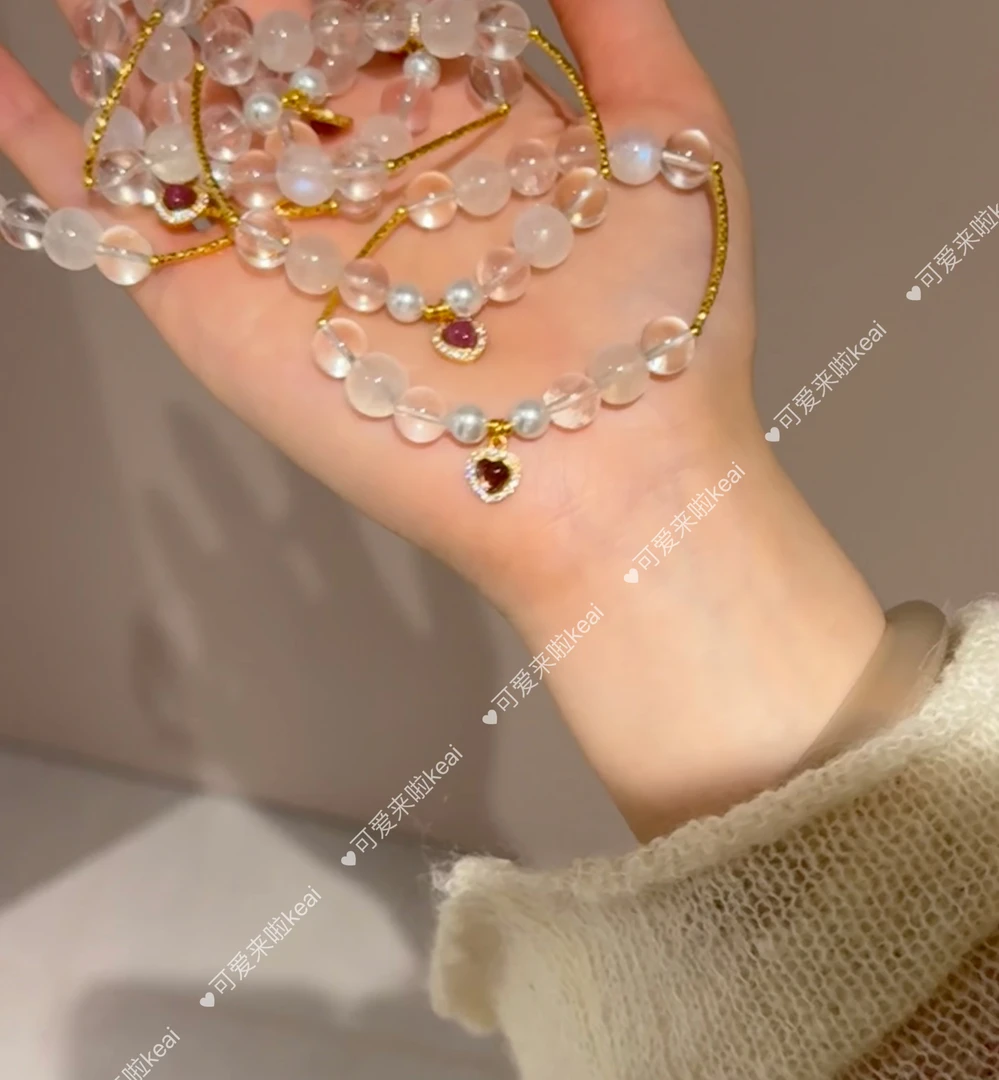 N31《香草雪媚娘》925银蓝月光粉水晶手串