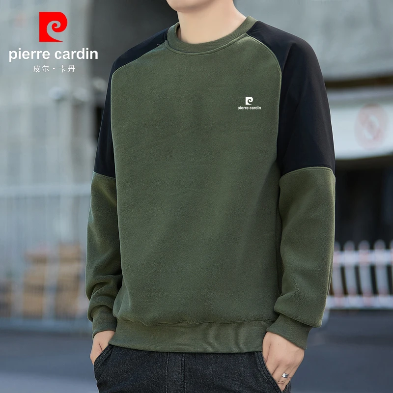 皮尔卡丹男士圆领卫衣春秋季新款宽松休闲拼接长袖T恤上衣打底衫