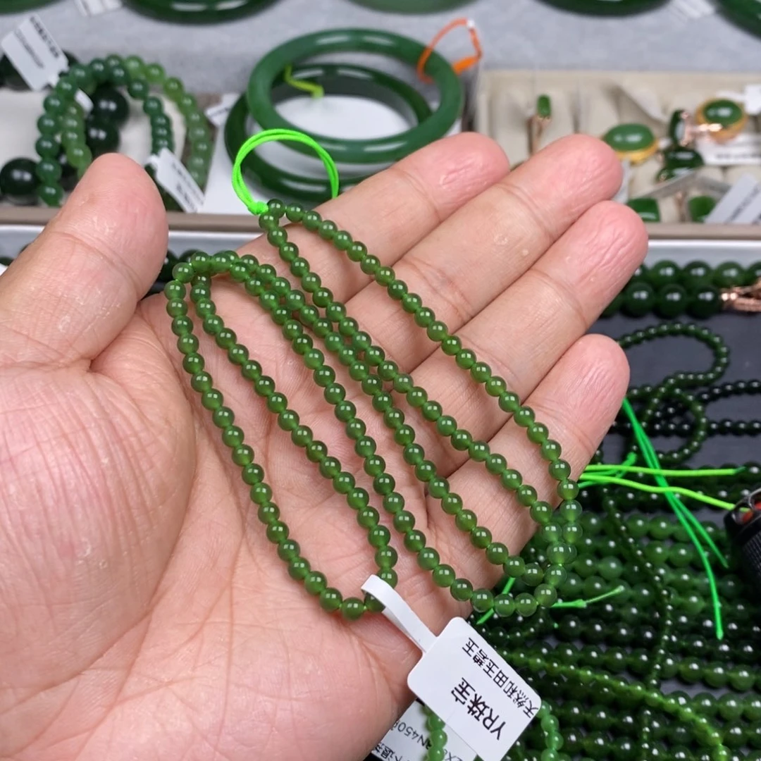 和田玉（碧玉）未镶嵌项链小*4mm