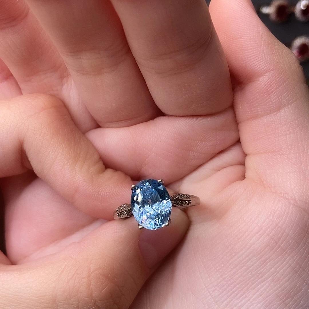 海蓝宝石戒圈银S925镶嵌