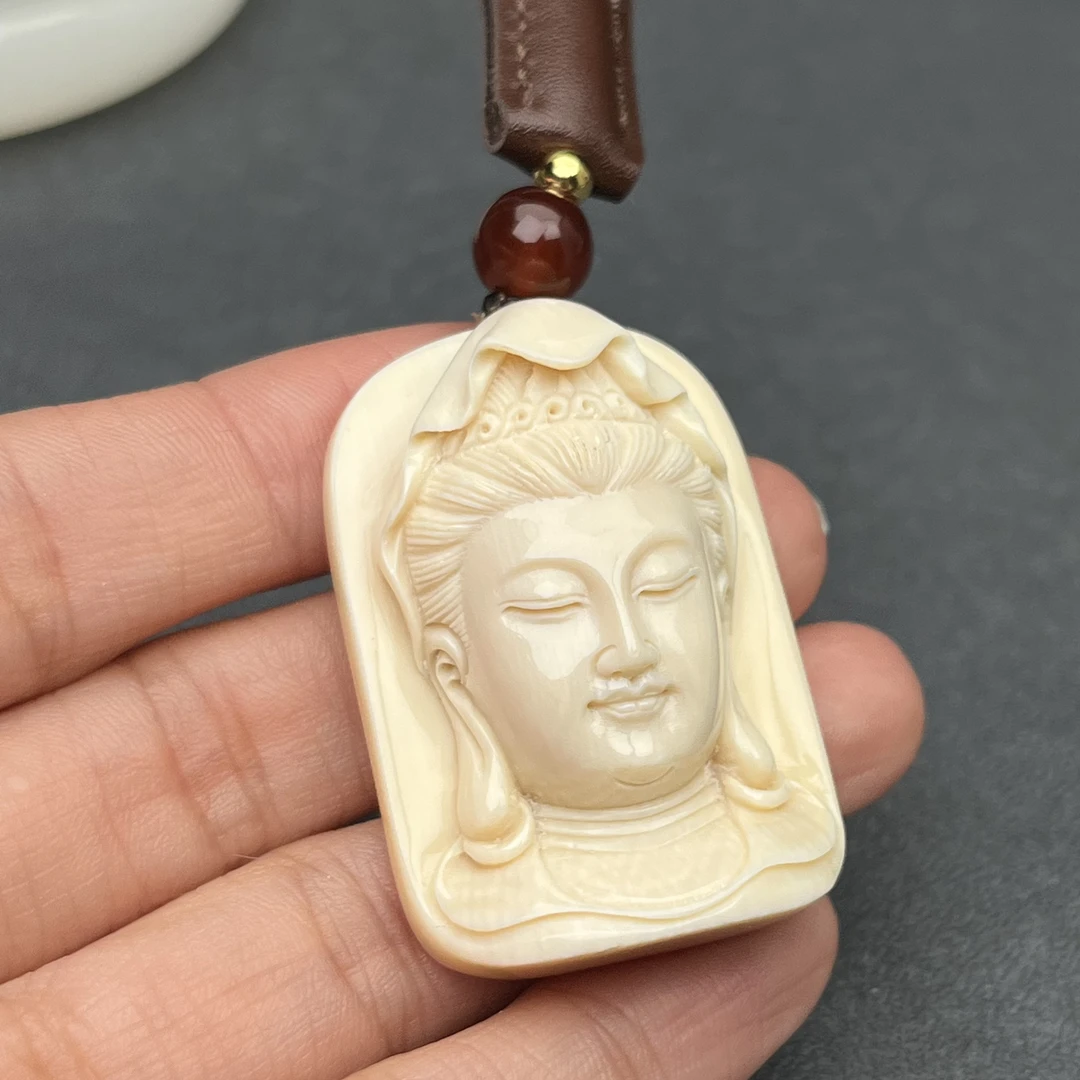 H1325天然猛犸牙 雕刻牌 28*40*12mm支持鉴定 假一罚四