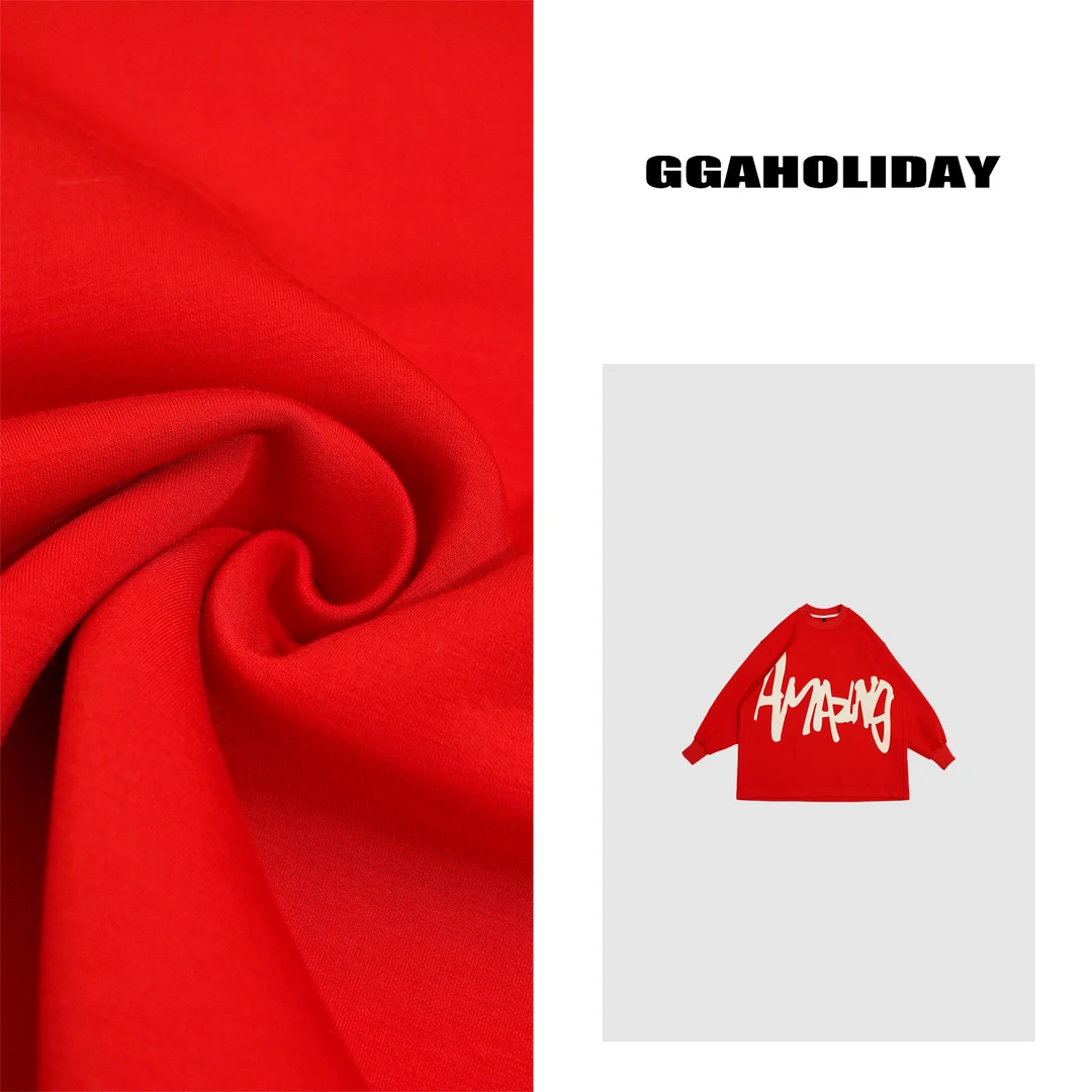 25轻奢高级感美式休闲长袖红色宽松印花潮流时尚百搭卫衣-151166