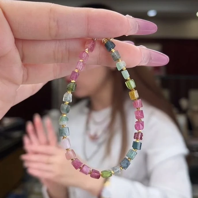 04470605/银S925镶嵌碧玺碧玺方糖手链多样性发货