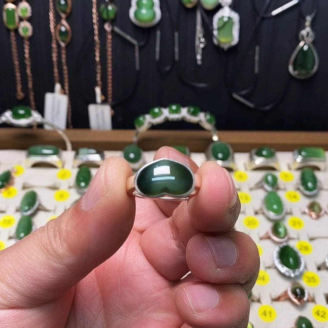 和田玉（碧玉）银S925镶嵌戒指