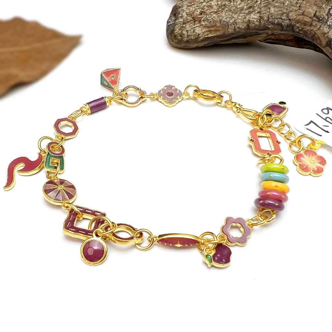 黄金足金999高温烧蓝几何手链