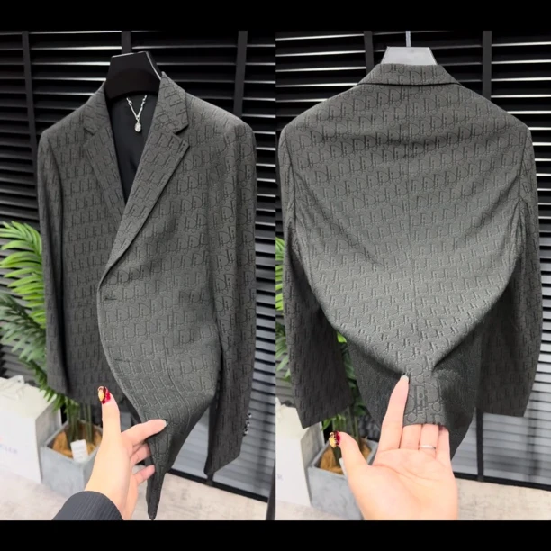 春季百搭男士提花修身西服6128