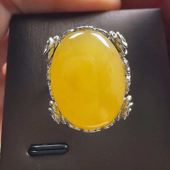 蜜蜡银S925镶嵌戒指戒指