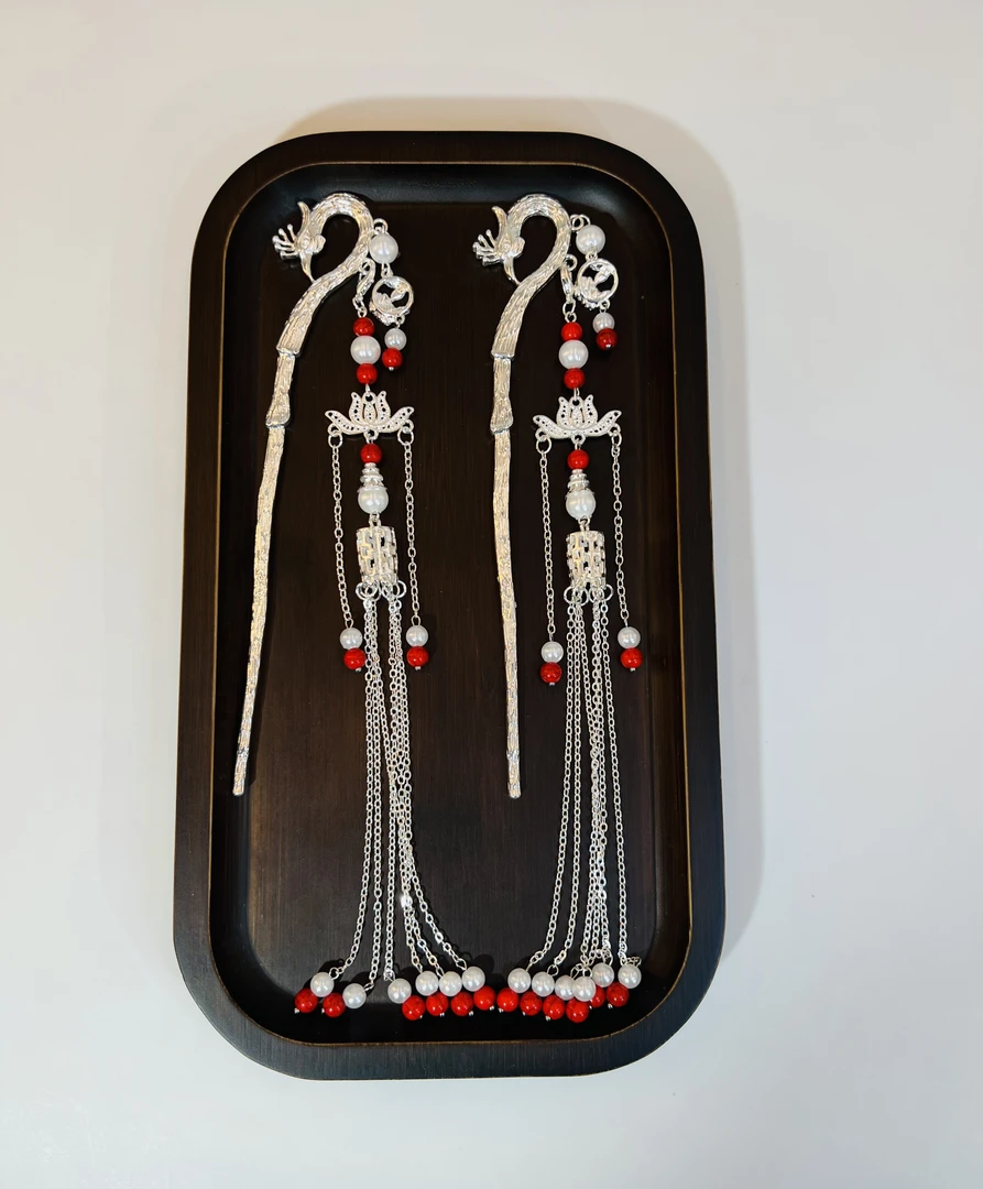 红凤凰，原创新中式凤凰可拆卸红色流苏两用发簪发钗（184）