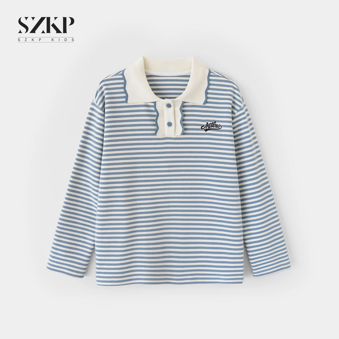 SZKP条纹POLO领t恤女童春季新款儿童长袖洋气百搭上衣YNYC550751