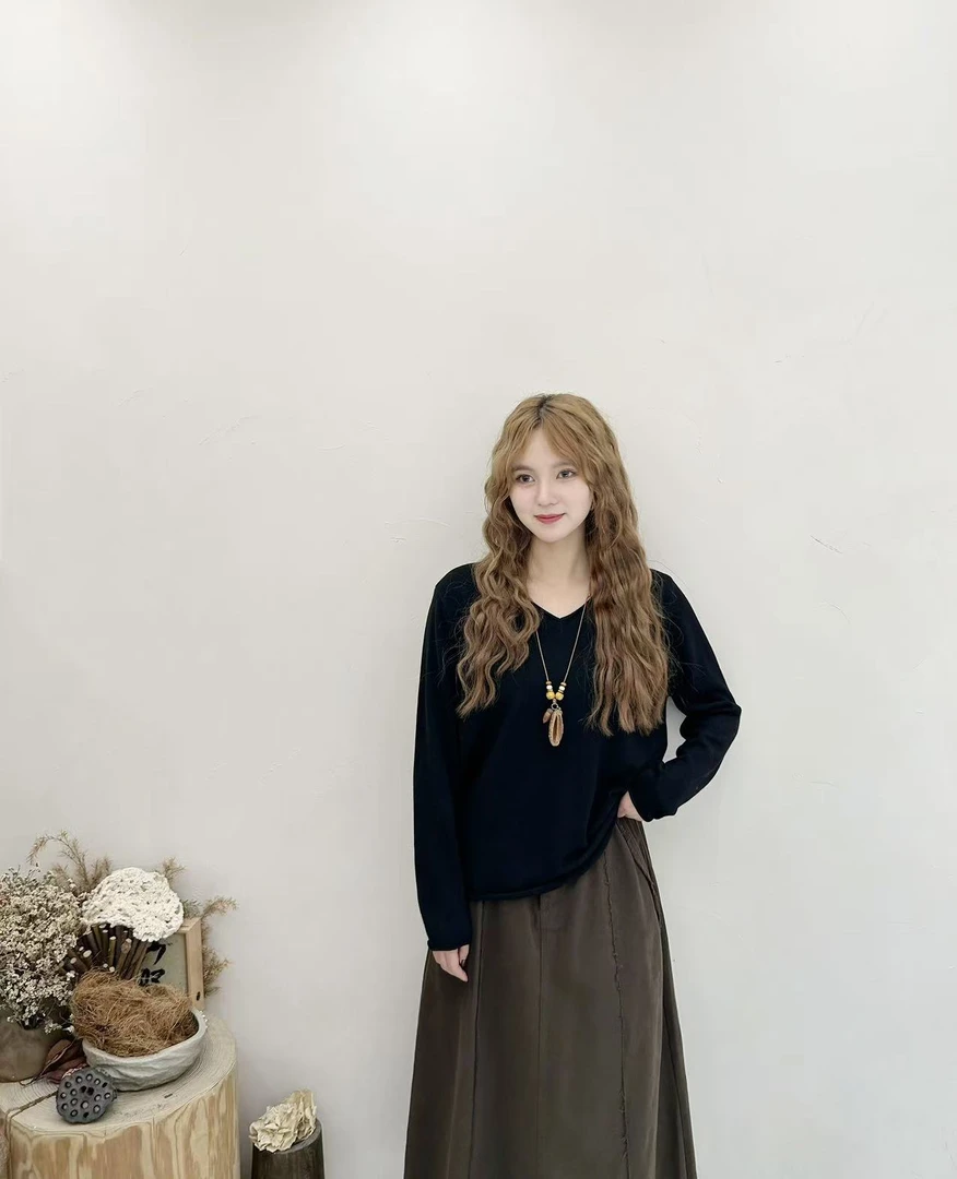 LOOK套头92109 宽松百搭圆领 长袖针织 黑色