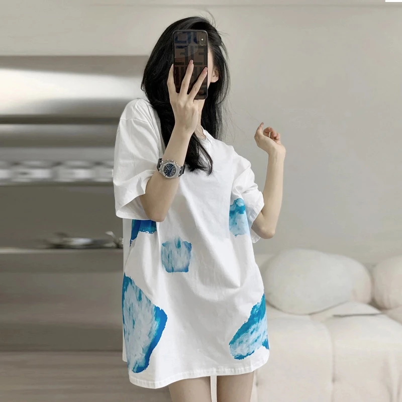 欧货大版白色短袖t恤女夏网红洋气炸街宽松中长款体恤纯棉上衣潮