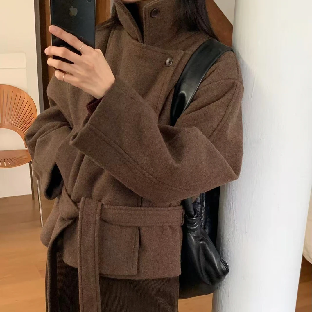 No退No换东大门女装2025新款韩系赫本风短款毛呢外套女秋冬季034c