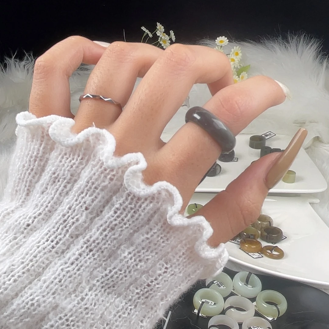 和田玉未镶嵌戒指U32浓烟紫泥鳅背17.3mm