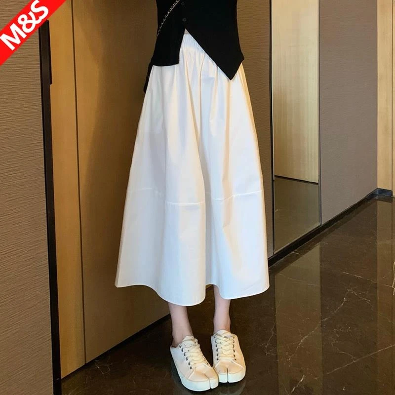 白色伞裙女夏季裙子2025春夏新款小个子白裙花苞裙梨形a字半身裙