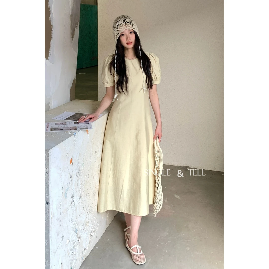 25289#【版型不要太显瘦！】韩系纯色接简约压褶百搭连衣裙