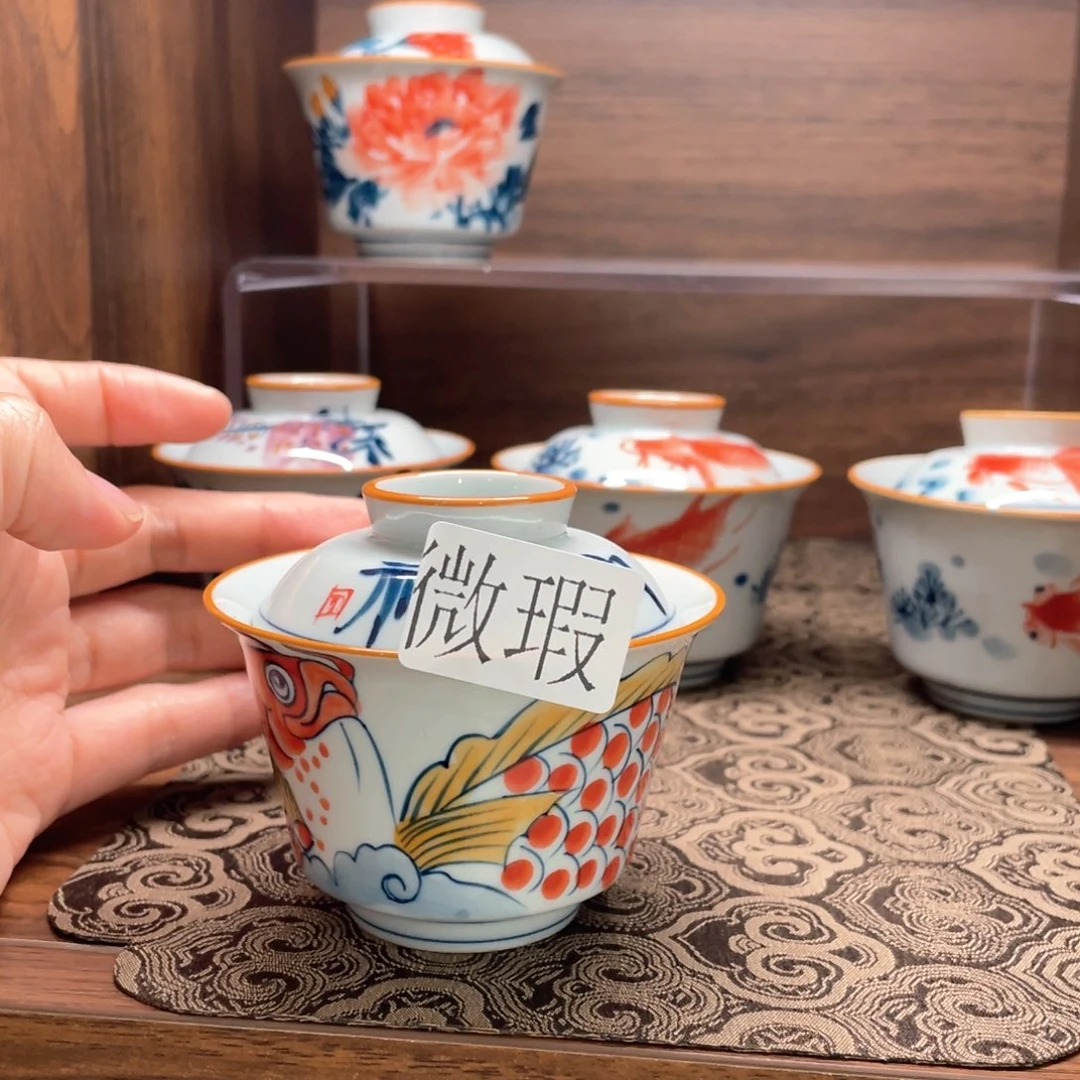 釉下手绘茶具微瑕