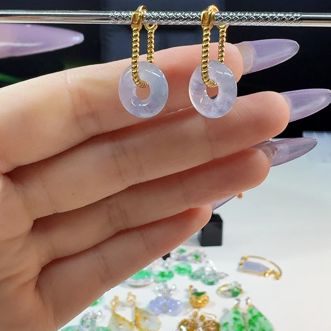 翡翠银S925镶嵌耳饰925镶嵌