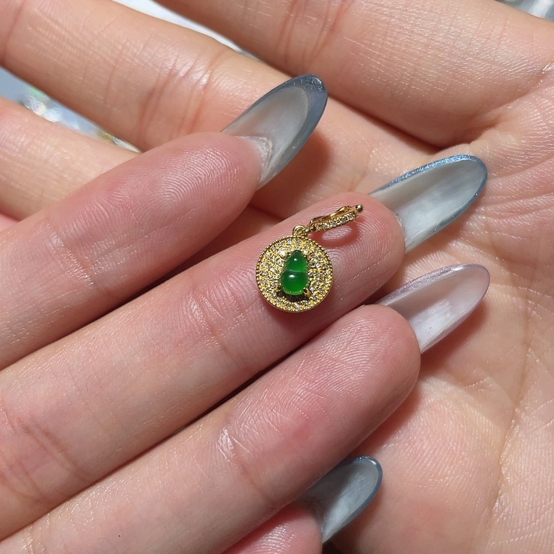 翡翠18K金镶嵌吊坠(不含链)