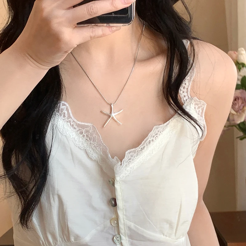 铜合金项链 极简风立体海星吊坠项链女小众锁骨链冷淡风挂脖配饰