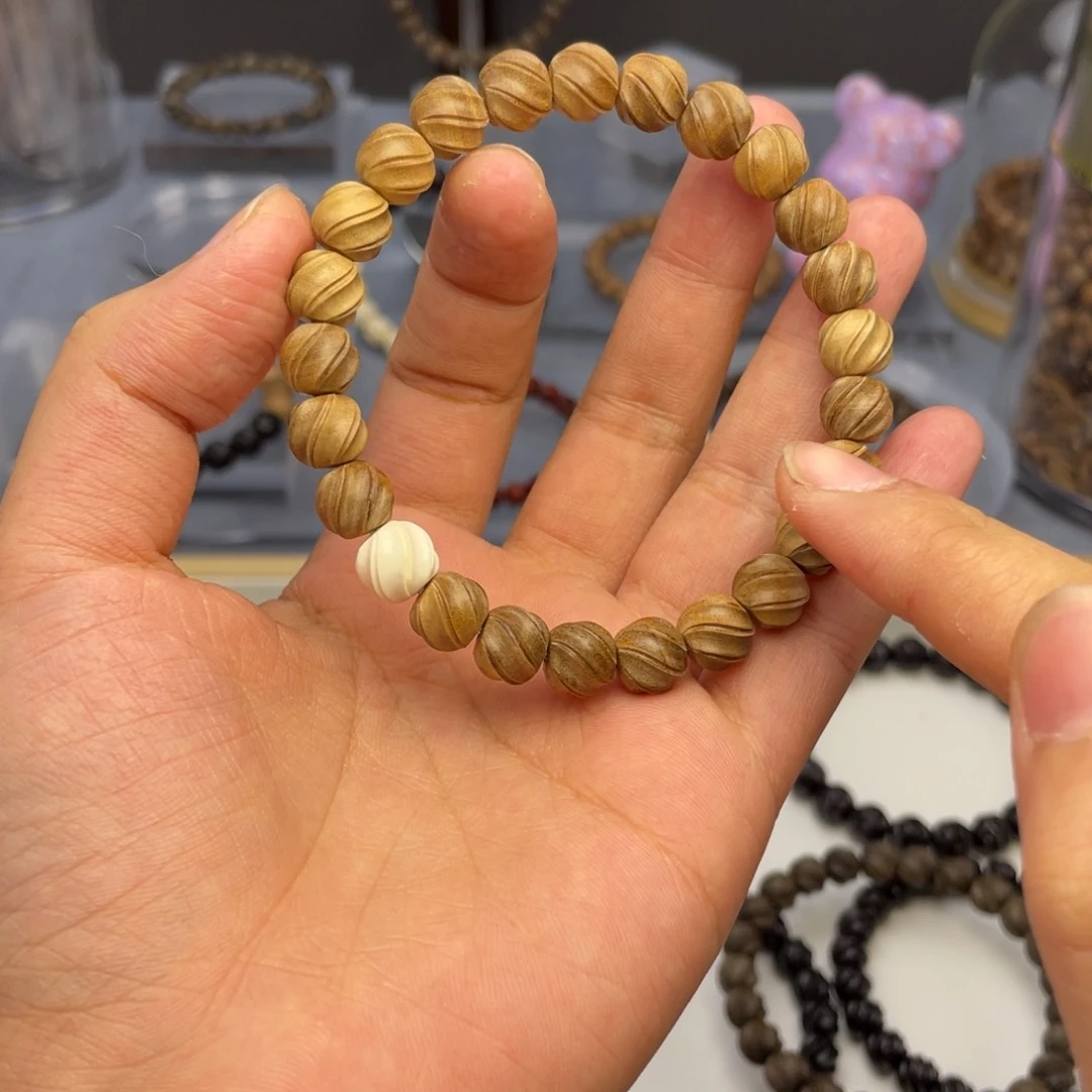 檀香木无事牌阿*老山双线扭珠加猛犸