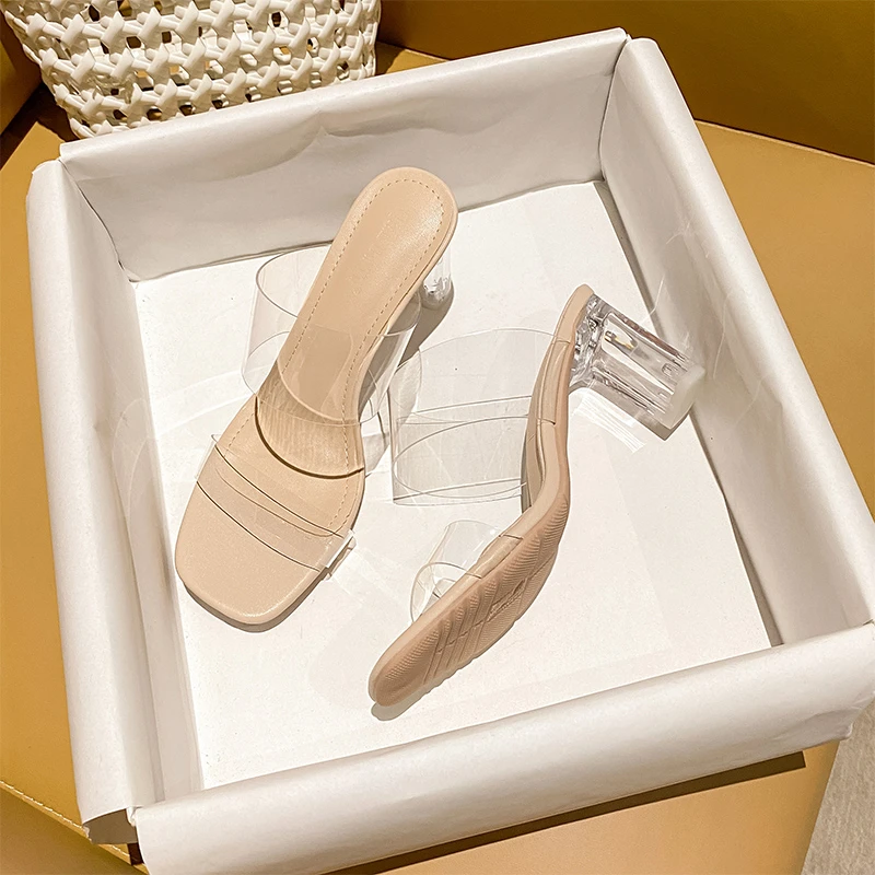 透明带高跟凉鞋女夏季新款百搭舒适气质中粗跟时装水晶鞋外穿拖鞋