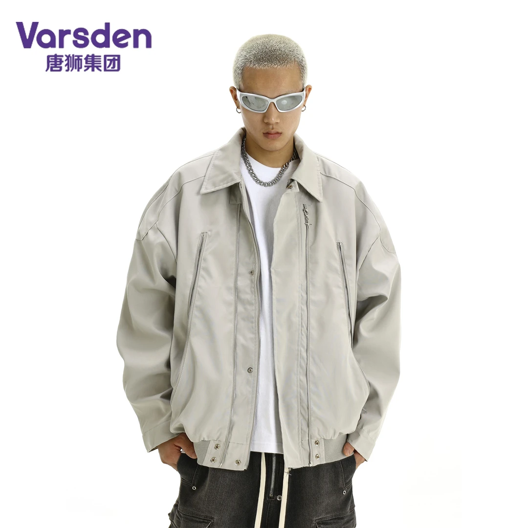 唐狮集团Varsden拉链美式秋季翻领夹克高级感百搭宽松男款外套潮