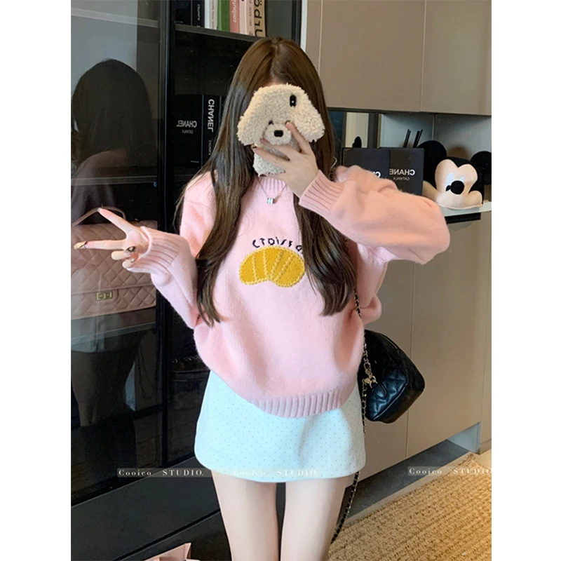 橘子刺绣毛衣外套女秋季2026新款韩系洋气针织衫长袖上衣短款修身