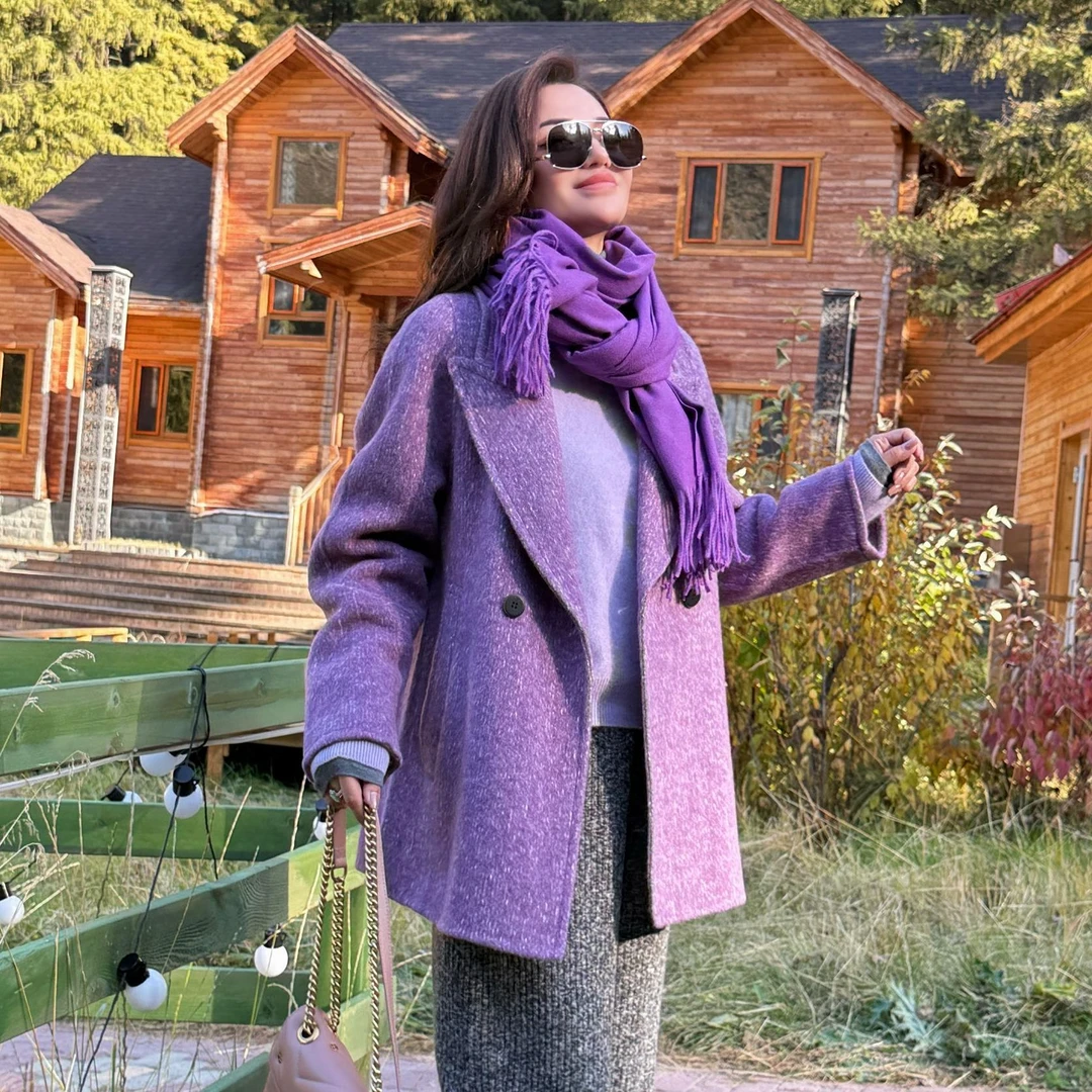 MUBINE 秋冬款设计感高端时尚韩版中长款西装领羊毛外套 25249