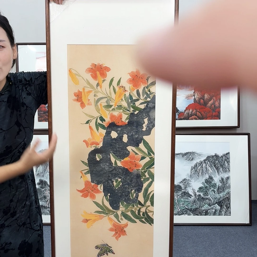 国画手绘作品百合花160×45尺寸