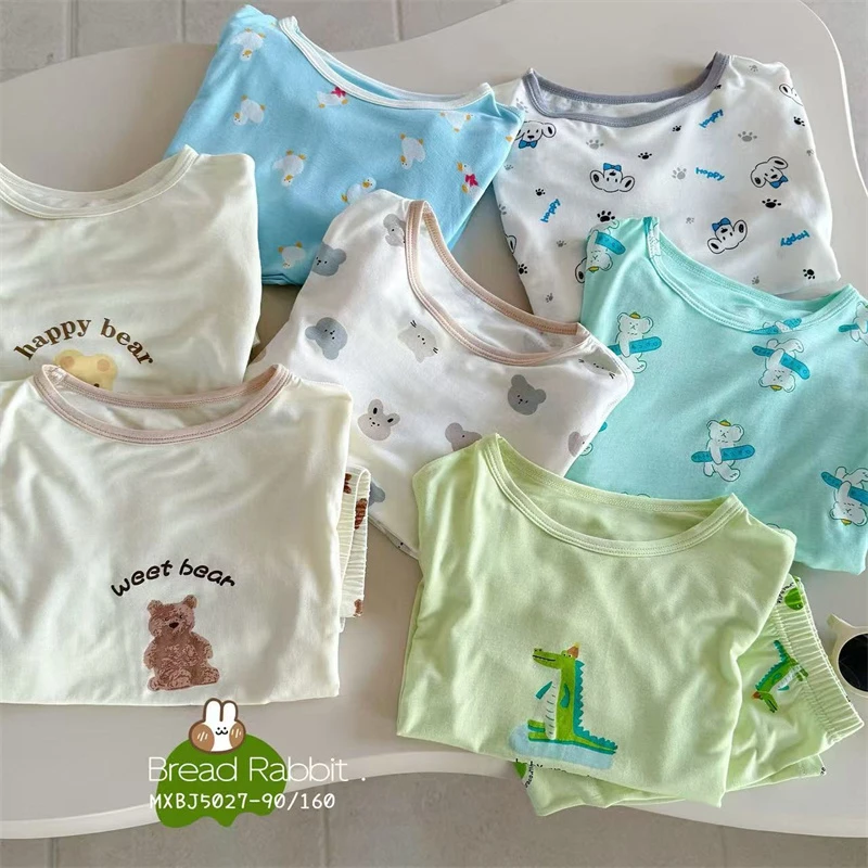 儿童凉感 家居服  男女童透气休闲家居套装 打底衫上衣 印花7分裤