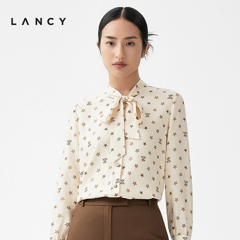 LANCY/朗姿冬新款刺绣新中式衬衫女高级感立领上衣气质衬衣长袖