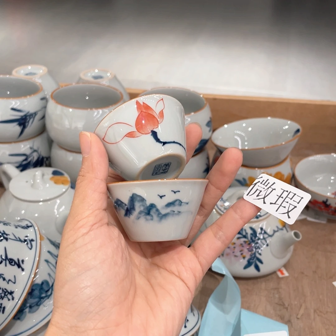 釉下手绘茶具微瑕