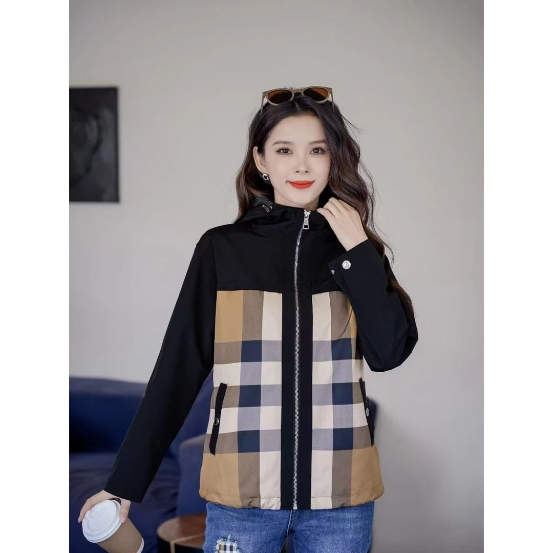 连帽休闲外套拼接撞色女夹克176331