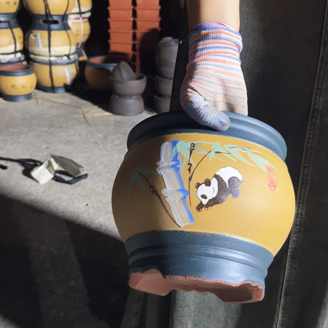 黄蓝熊猫鱼缸小花盆