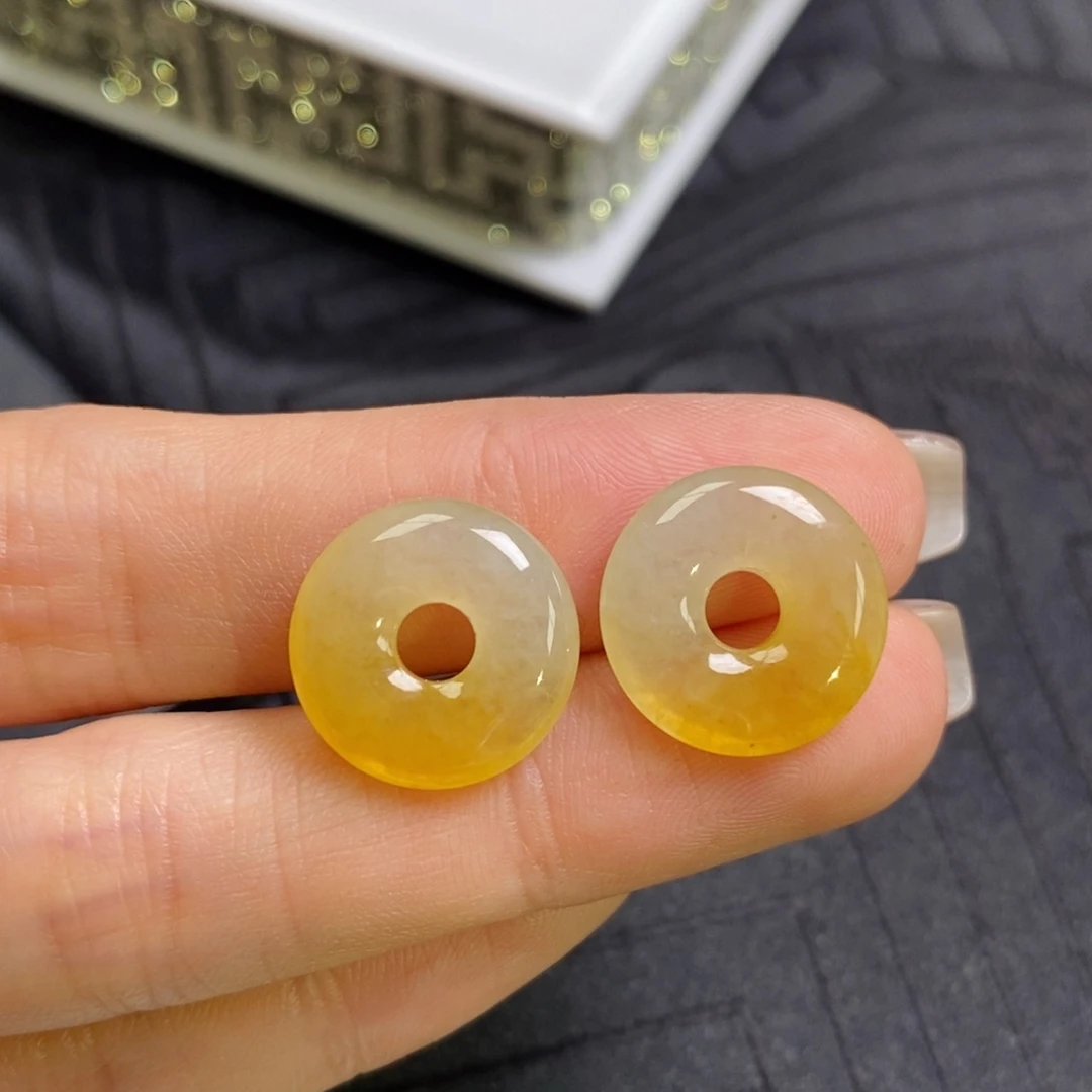 翡翠未镶嵌耳饰黄翡半山水甜甜圈