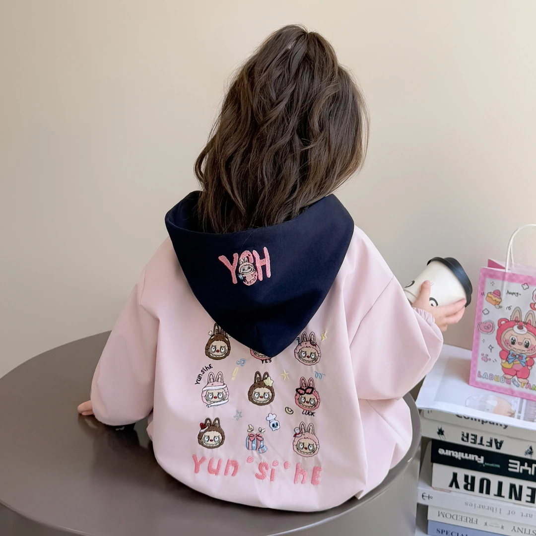 女童休闲外套2025新款儿童春秋装潮流洋气女宝宝秋季连帽夹克上衣