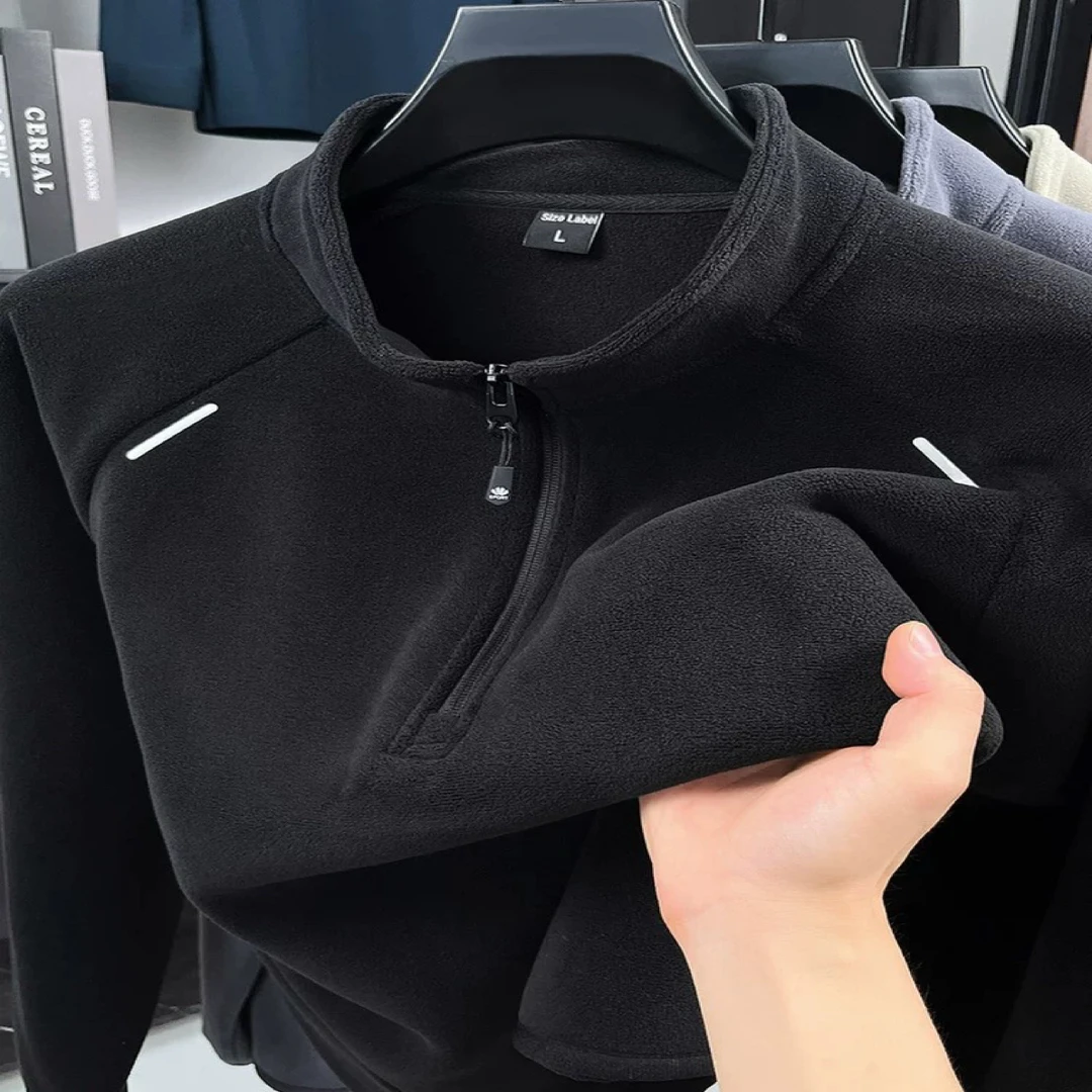 400克双面绒加厚卫衣男秋冬撞色立领套头摇粒绒刺绣外套男