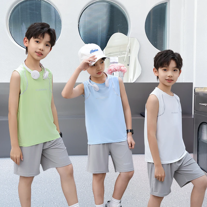 夏季宝宝透气冰丝速干运动套装儿童运动两件套冰感背心篮球服套装
