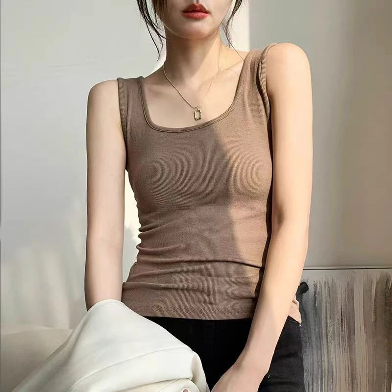 厂家清货 方领螺纹吊带背心女内搭时