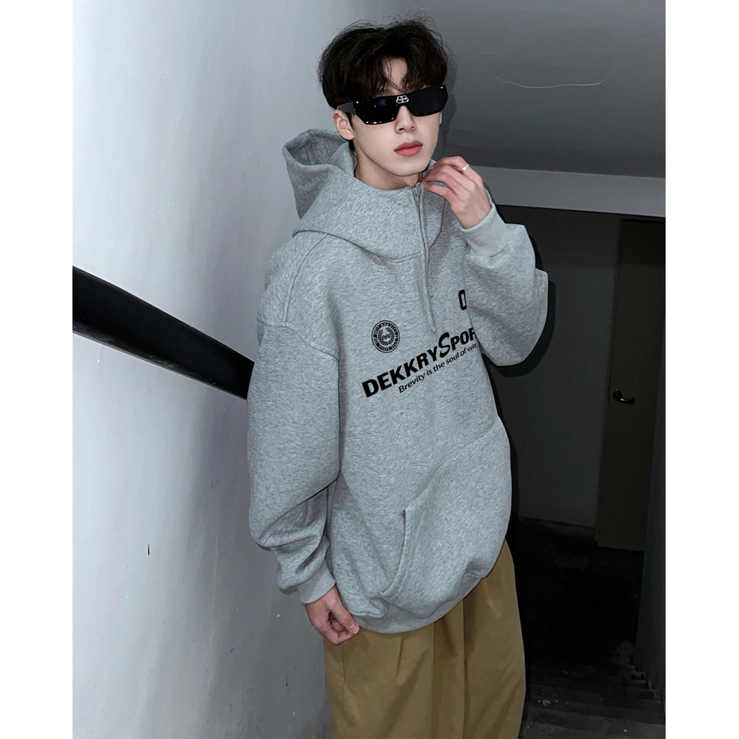 美式潮牌个性字母印花休闲连帽半拉链卫衣男女秋冬季百搭宽松上衣